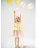 Pink And Yellow Taffeta Slit Back Flower Girl Dress Pink And Yellow Taffeta Slit Back Flower Girl Dress